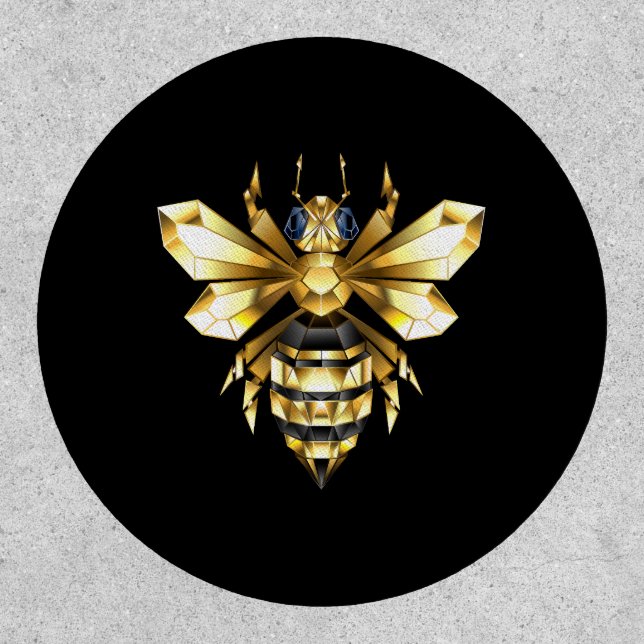 Faux Gold Foil Logo Bee Polygonal on Black Patch (Front)