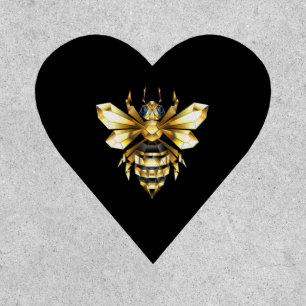 Faux Gold Foil Logo Bee Polygonal on Black Patch