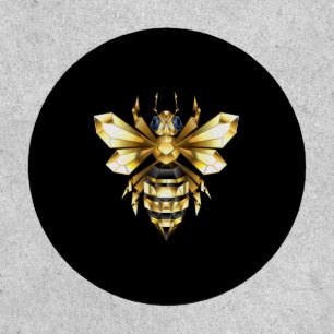 Faux Gold Foil Logo Bee Polygonal on Black Patch