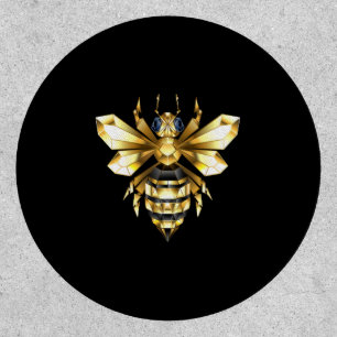 Faux Gold Foil Logo Bee Polygonal on Black Patch