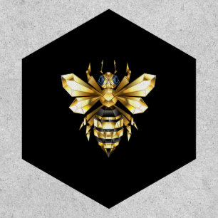 Faux Gold Foil Logo Bee Polygonal on Black Patch