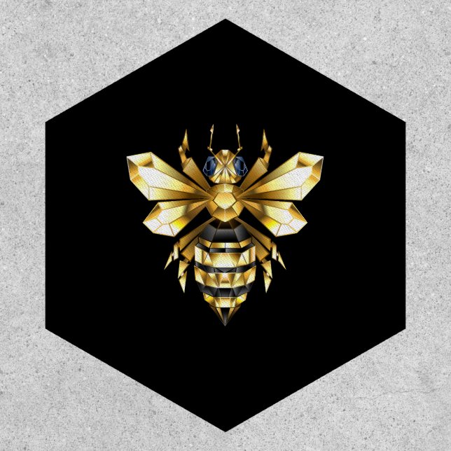 Faux Gold Foil Logo Bee Polygonal on Black Patch (Front)