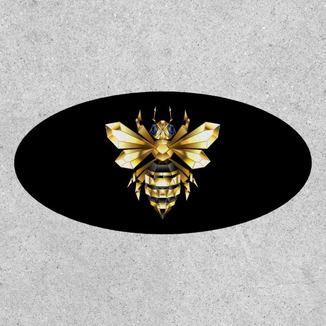 Faux Gold Foil Logo Bee Polygonal on Black Patch (Front)