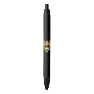 Faux Gold Foil Logo Bee Polygonal on Black Pen