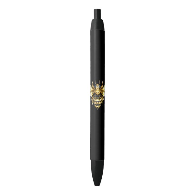 Faux Gold Foil Logo Bee Polygonal on Black Pen (Front Vertical)