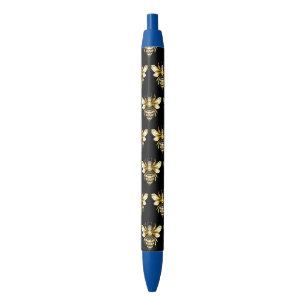 Faux Gold Foil Logo Bee Polygonal on Black Pen