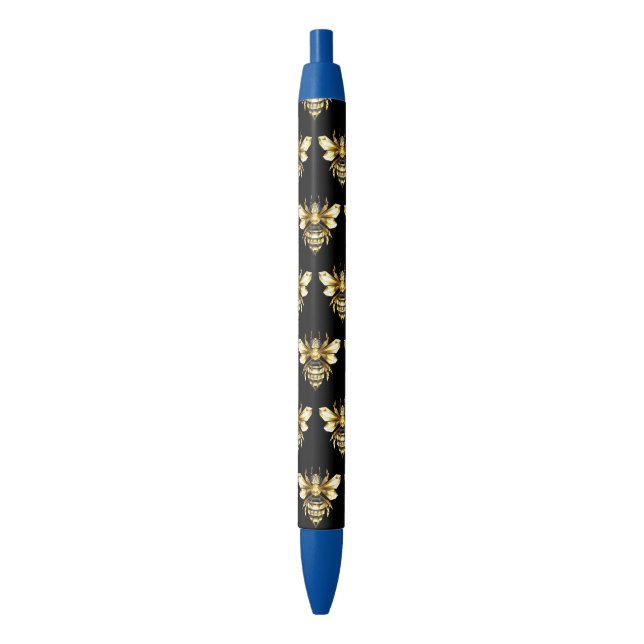 Faux Gold Foil Logo Bee Polygonal on Black Pen (Front Vertical)