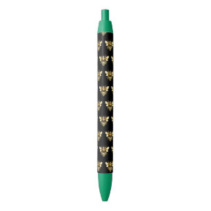 Faux Gold Foil Logo Bee Polygonal on Black Pen