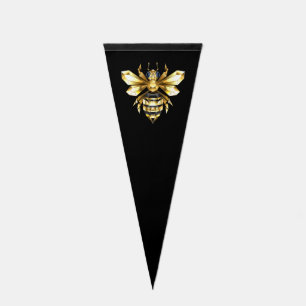 Faux Gold Foil Logo Bee Polygonal on Black Pennant Flag
