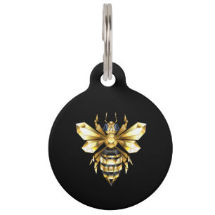 Faux Gold Foil Logo Bee Polygonal on Black Pet ID Tag