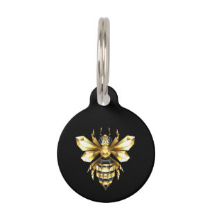 Faux Gold Foil Logo Bee Polygonal on Black Pet ID Tag