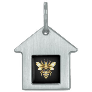 Faux Gold Foil Logo Bee Polygonal on Black Pet ID Tag