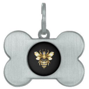 Faux Gold Foil Logo Bee Polygonal on Black Pet ID Tag