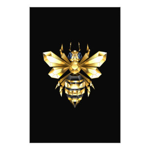 Faux Gold Foil Logo Bee Polygonal on Black Photo Print