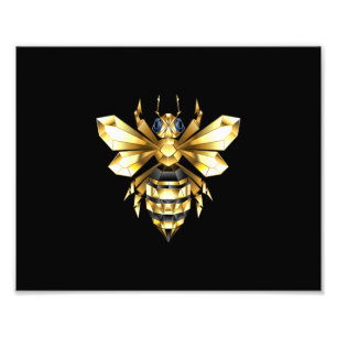Faux Gold Foil Logo Bee Polygonal on Black Photo Print