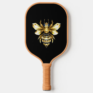 Faux Gold Foil Logo Bee Polygonal on Black Pickleball Paddle