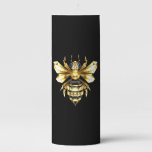 Faux Gold Foil Logo Bee Polygonal on Black Pillar Candle