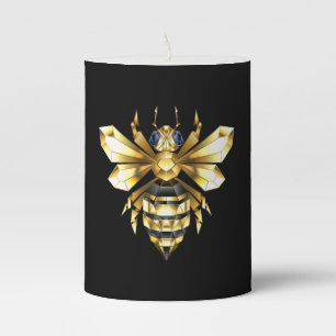 Faux Gold Foil Logo Bee Polygonal on Black Pillar Candle