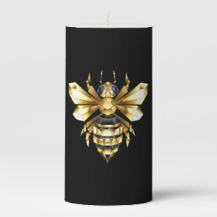 Faux Gold Foil Logo Bee Polygonal on Black Pillar Candle