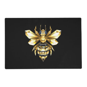 Faux Gold Foil Logo Bee Polygonal on Black Placemat
