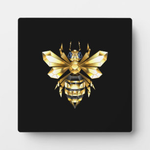 Faux Gold Foil Logo Bee Polygonal on Black Plaque