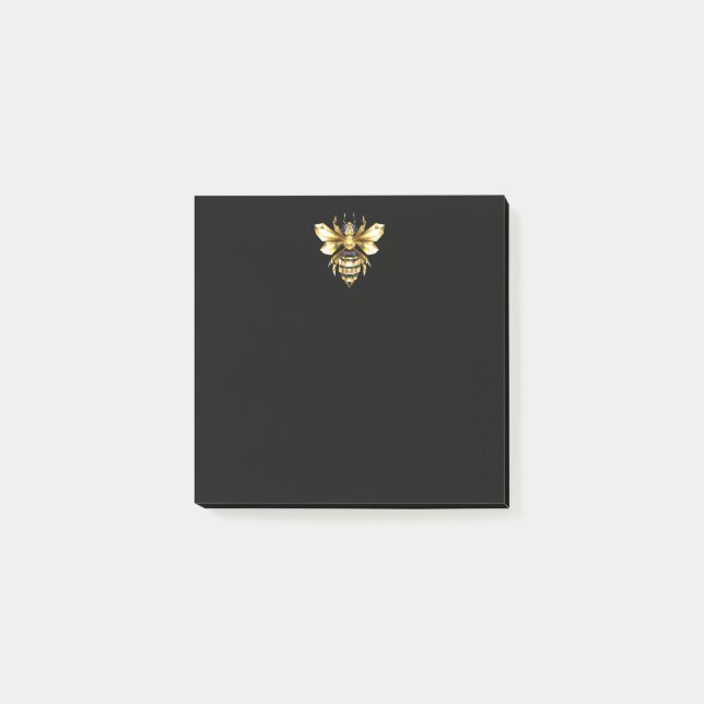 Faux Gold Foil Logo Bee Polygonal on Black Post-it Notes (Front)