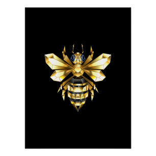 Faux Gold Foil Logo Bee Polygonal on Black Poster