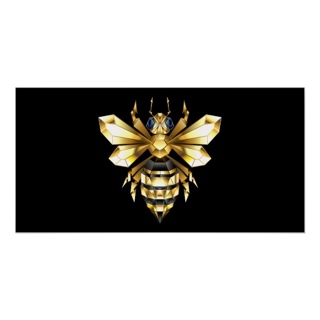 Faux Gold Foil Logo Bee Polygonal on Black Poster (Front)