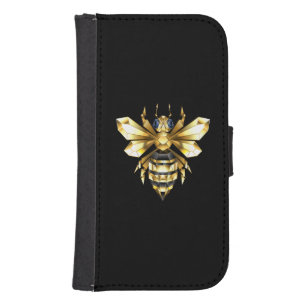 Faux Gold Foil Logo Bee Polygonal on Black Galaxy S4 Wallet Case