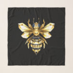 Faux Gold Foil Logo Bee Polygonal on Black Scarf<br><div class="desc">Gold,  jewelry,  polygonal bee with golden sparkling wings on black background. Polygonal style animal.Golden bee.</div>