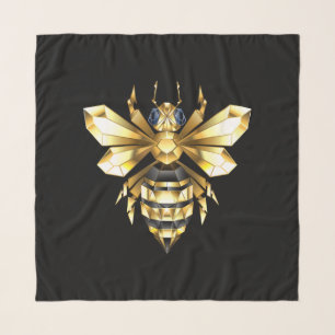 Faux Gold Foil Logo Bee Polygonal on Black Scarf