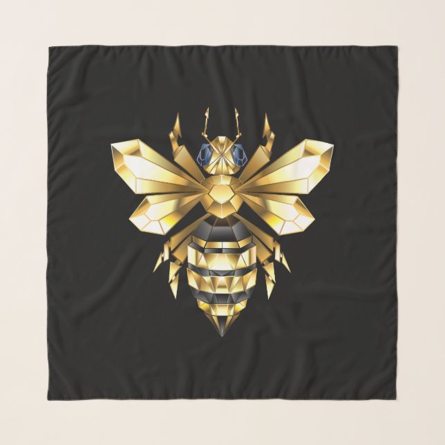 Faux Gold Foil Logo Bee Polygonal on Black Scarf (Front)