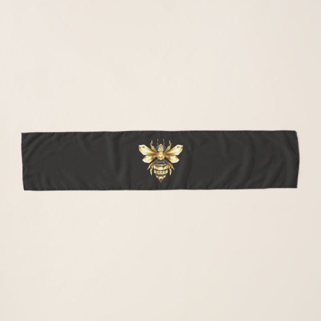 Faux Gold Foil Logo Bee Polygonal on Black Scarf (Front (Horizontal))