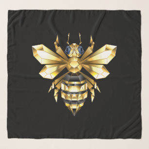 Faux Gold Foil Logo Bee Polygonal on Black Scarf