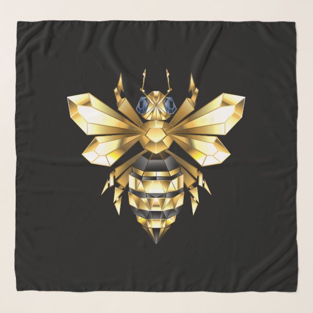 Faux Gold Foil Logo Bee Polygonal on Black Scarf (Front)
