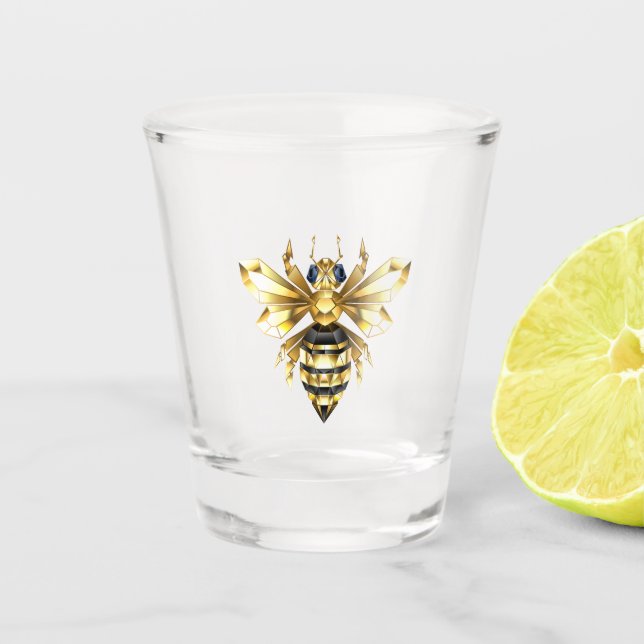 Faux Gold Foil Logo Bee Polygonal on Black Shot Glass (Front)