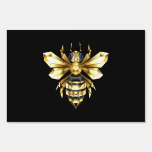 Faux Gold Foil Logo Bee Polygonal on Black Sign