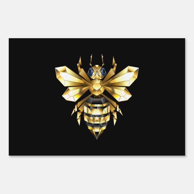 Faux Gold Foil Logo Bee Polygonal on Black Sign (Front)