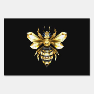 Faux Gold Foil Logo Bee Polygonal on Black Sign