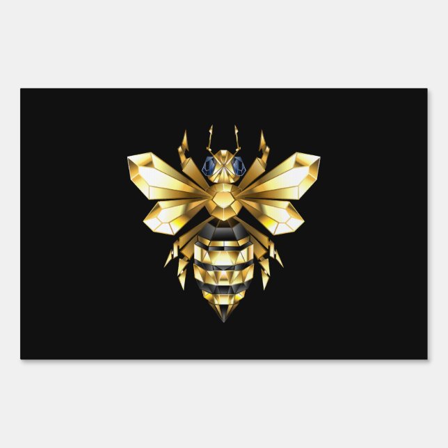 Faux Gold Foil Logo Bee Polygonal on Black Sign (Front)