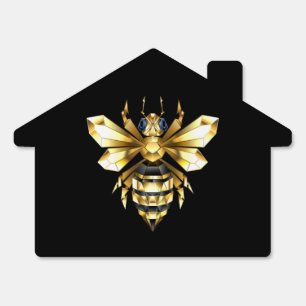 Faux Gold Foil Logo Bee Polygonal on Black Sign