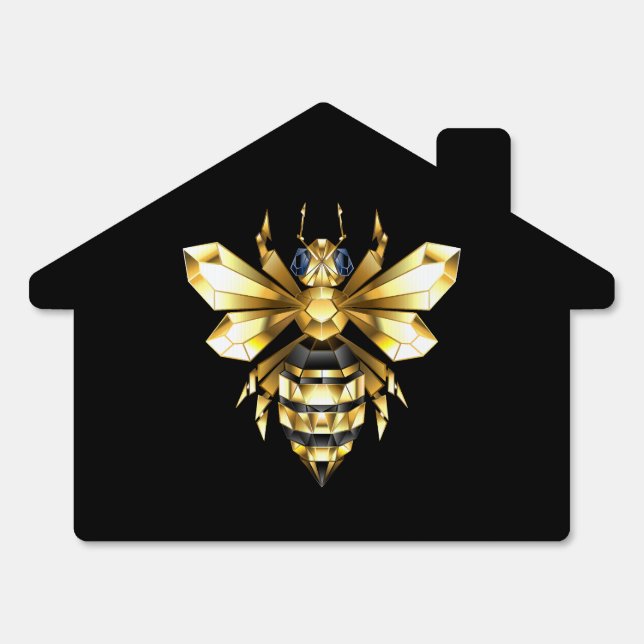 Faux Gold Foil Logo Bee Polygonal on Black Sign (Front)