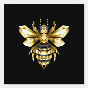 Faux Gold Foil Logo Bee Polygonal on Black Sign