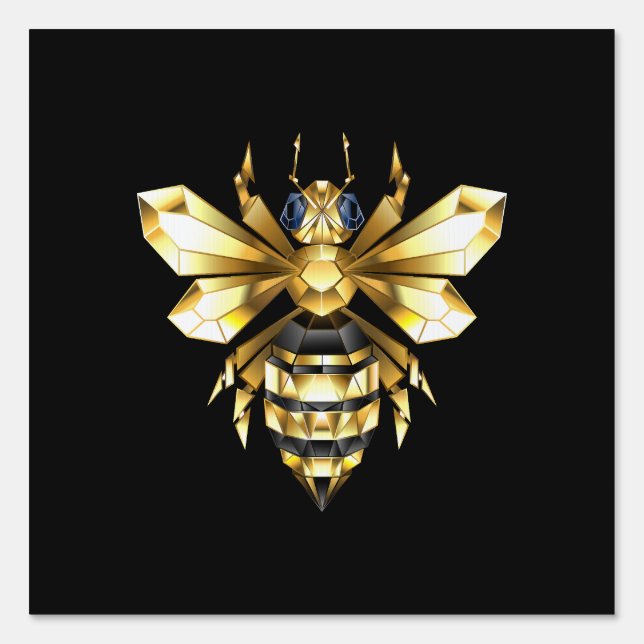 Faux Gold Foil Logo Bee Polygonal on Black Sign (Front)