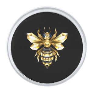 Faux Gold Foil Logo Bee Polygonal on Black Silver Finish Lapel Pin