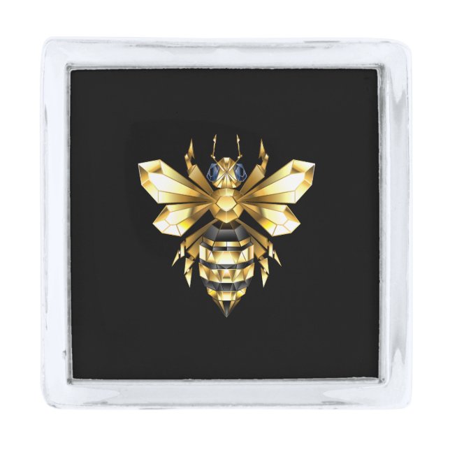 Faux Gold Foil Logo Bee Polygonal on Black Silver Finish Lapel Pin (Front)