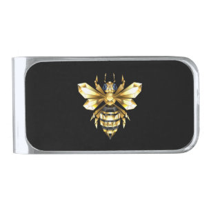 Faux Gold Foil Logo Bee Polygonal on Black Silver Finish Money Clip