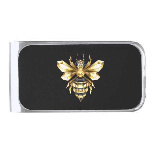 Faux Gold Foil Logo Bee Polygonal on Black Silver Finish Money Clip (Front)