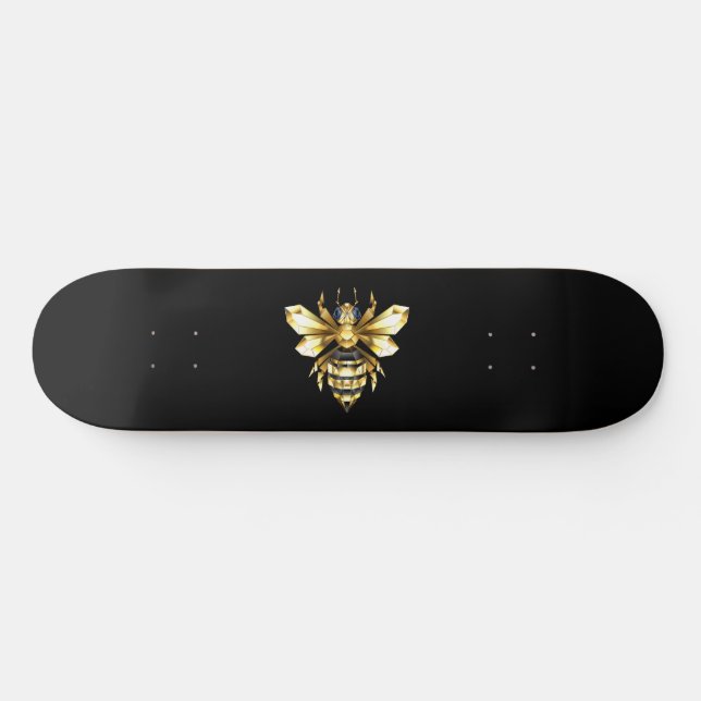 Faux Gold Foil Logo Bee Polygonal on Black Skateboard (Horz)