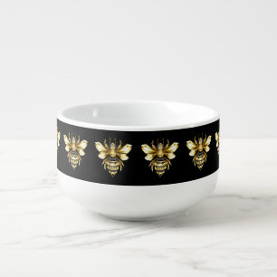 Faux Gold Foil Logo Bee Polygonal on Black Soup Mug